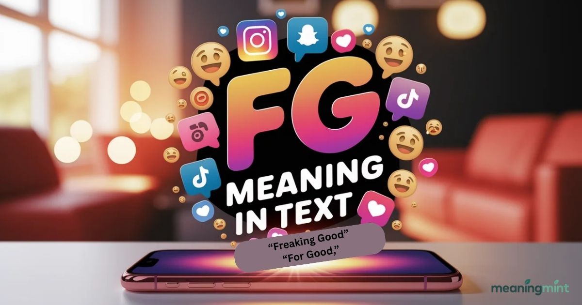 Illustration showing the abbreviation FG meaning in text with examples like “Freaking Good” and “For Good.”