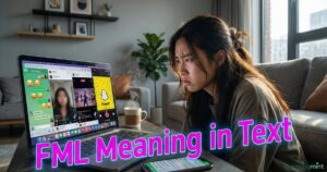 A young adult frustrated while texting on a smartphone, surrounded by chat bubbles with emojis. The image illustrates FML Meaning in Text in a relatable social media context. Colorful digital illustration of someone spilling coffee on a laptop, showing annoyance and bad luck. Bold overlay highlights FML Meaning in Text for casual online chats. Teen sitting at a desk using a phone and laptop, looking stressed with multiple chat bubbles. This visual represents FML Meaning in Text for social media and texting situations. Semi-realistic illustration of a person reacting dramatically to an embarrassing moment on TikTok and Instagram. Bold text overlay clearly shows FML Meaning in Text.