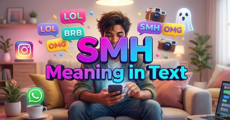 SMH Meaning in Text showing a smartphone screen with a chat conversation using SMH. Understanding SMH Meaning in Text and how people use it on Snapchat, Instagram, and WhatsApp. Real-life texting examples highlighting SMH Meaning in Text for casual online conversations.